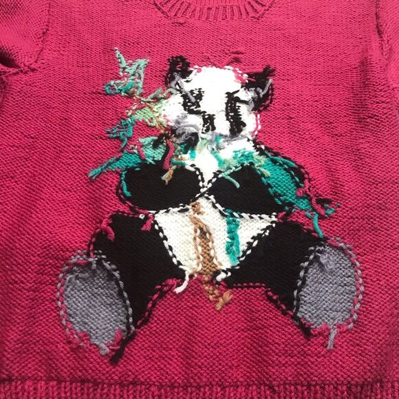 Vintage Hand Knit Quirky Googly-Eyed Panda Sweater - Picture 8 of 11